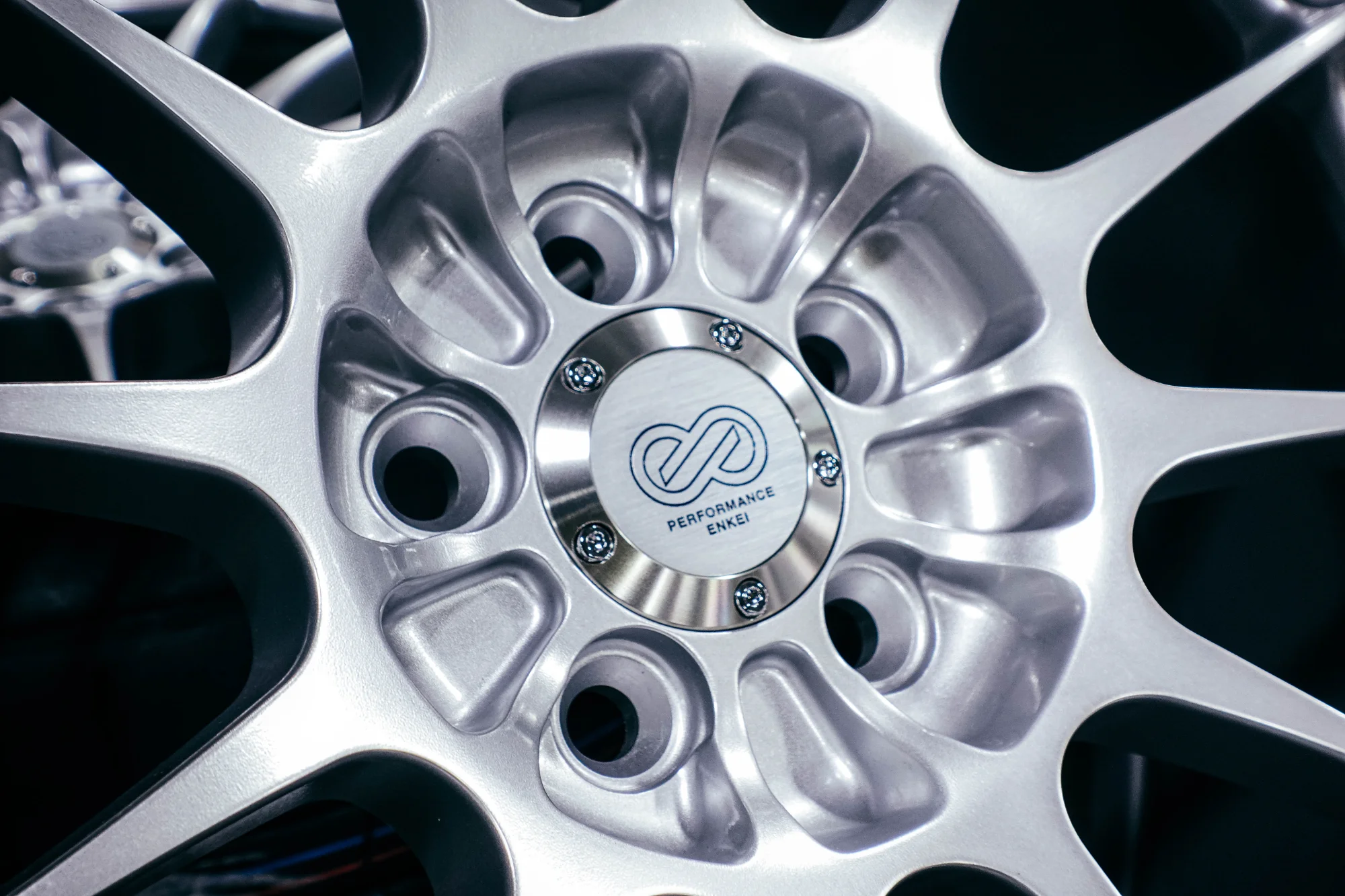 Enkei Performance wheel closeup showing multi-spoke design